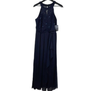Alexa B Nites Navy Sequins Lace Halter Dress Size 14 P